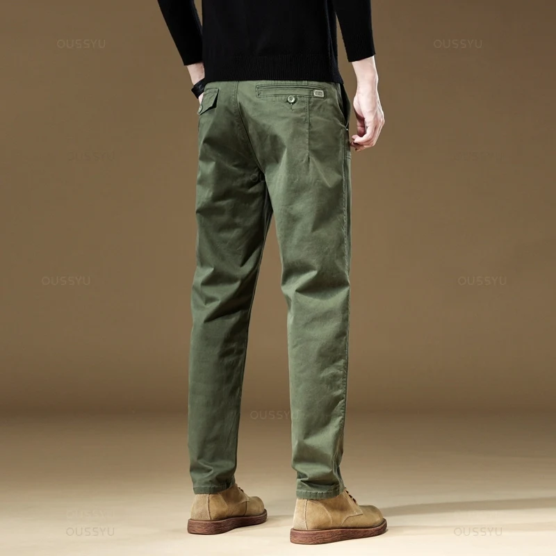 New 97% Cotton Cargo Trousers Men Outdoor Fit Straight Solid Color Work Sweatpants Man Jogger Overalls Korean Casual Pants Male