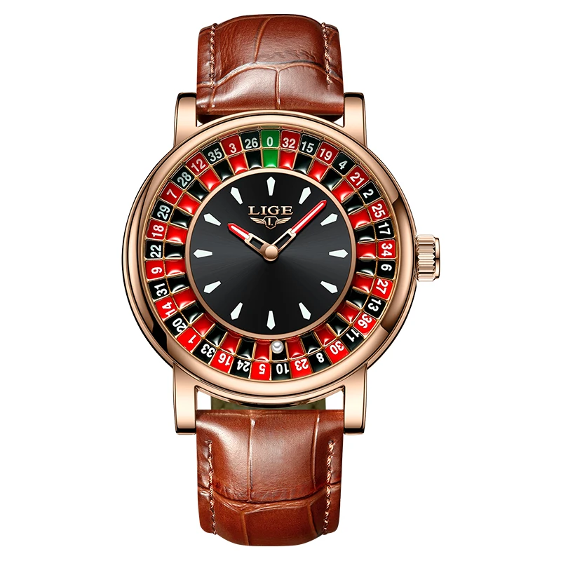 Red LIGE New Creative Men's Luxury Watches Roulette Game Dial Fashion