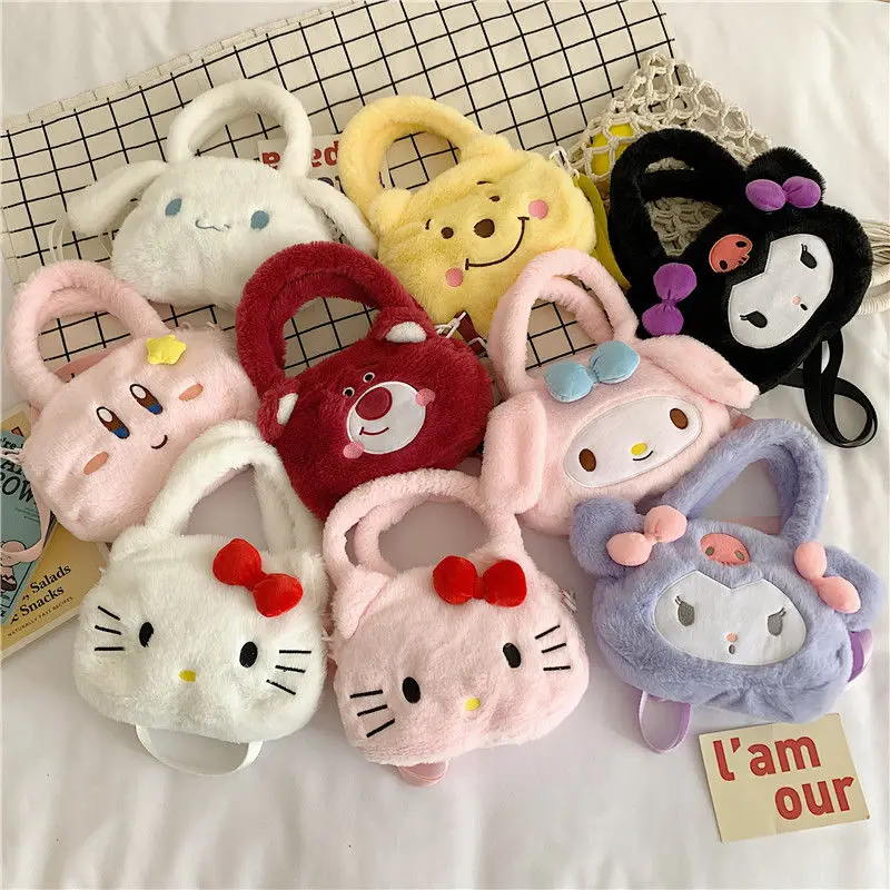 Kawaii Hello Kitty Stuffed Plush Bag Cinnamoroll Kuromi Soft Crossbody Backpack Children Birthday Gift Cartoon Sanrioed Bag