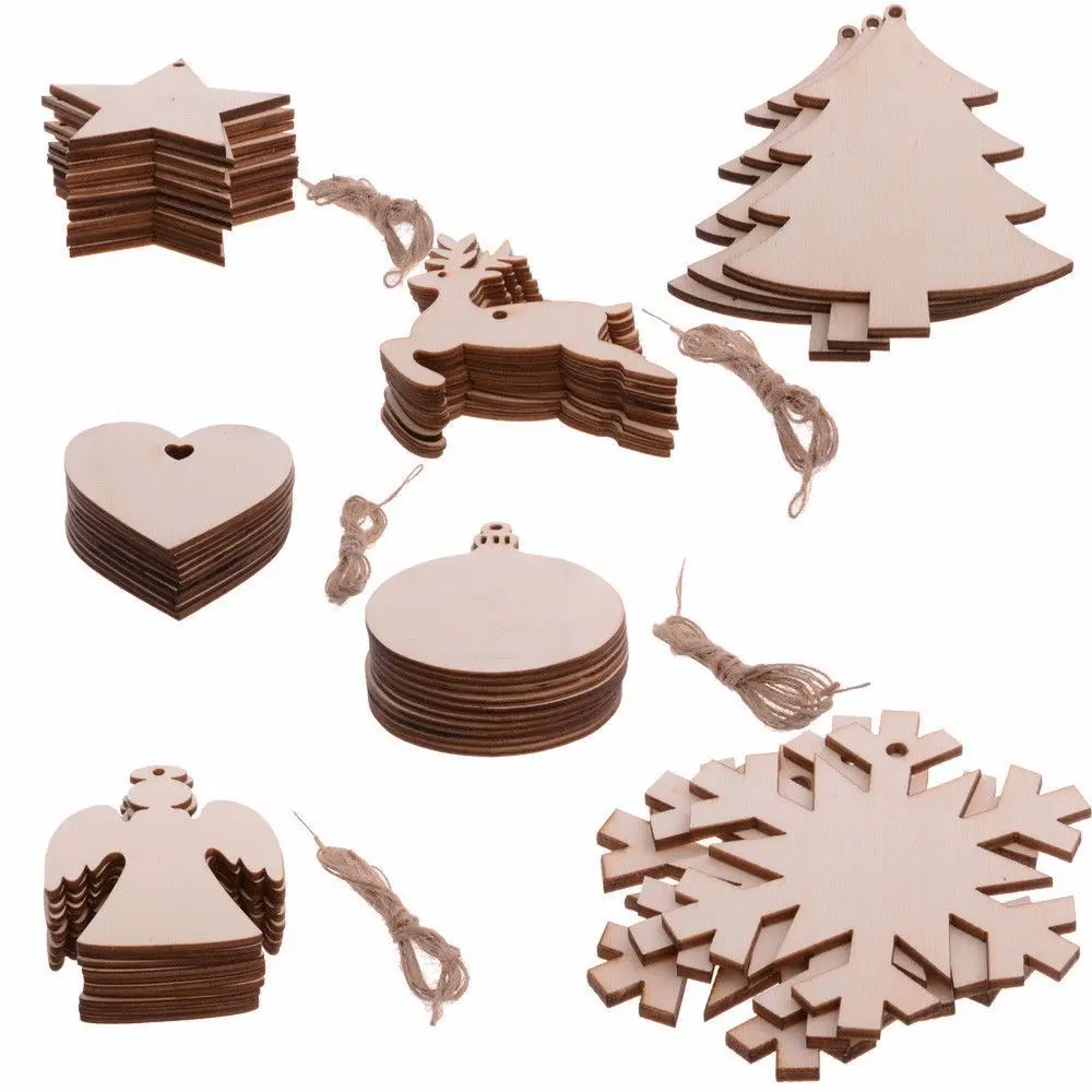 Christmas Wooden Star Heart Angel Snowflake Pendants Xmas Tree Hanging Ornaments DIY Wood Crafts For Home Christmas Party Decor