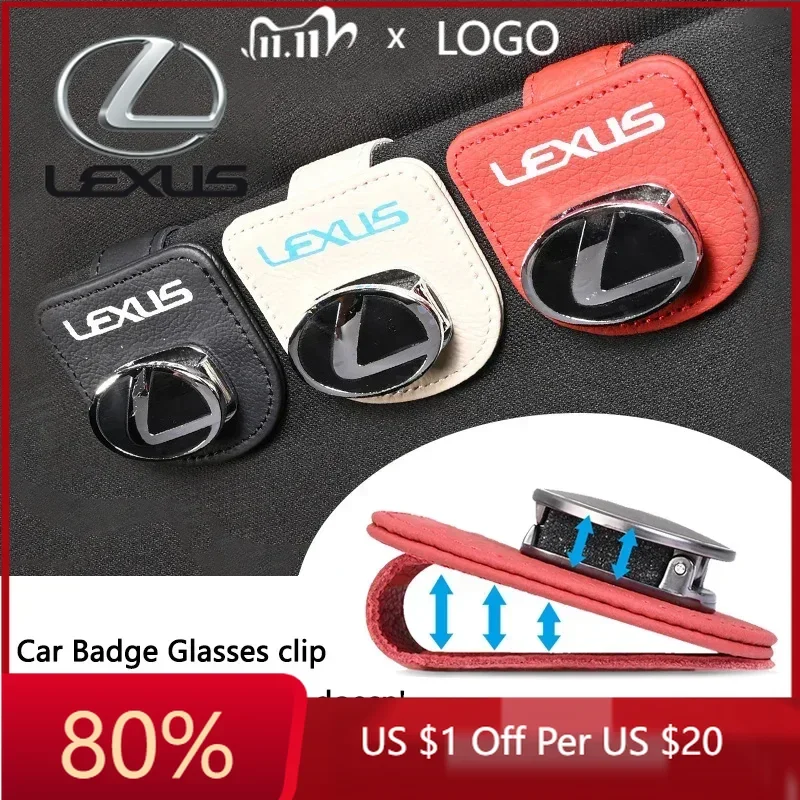 

2026 Hot Interior Stickers Car Emblems Sunglasses Clip Holder Magnetic Leather Car Sunshade Clip For Lexus Fsport LS RX300 GS NX