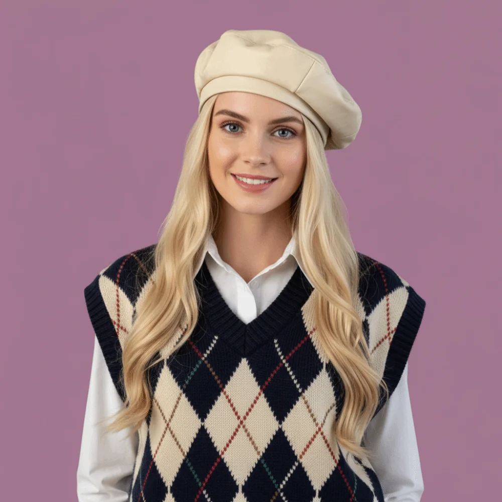 カジュアルな無地PUベレー帽 Y2K レトロ フラットトップ 韓国風 ブリティッシュスタイル ニュースボーイキャップ アウトドア