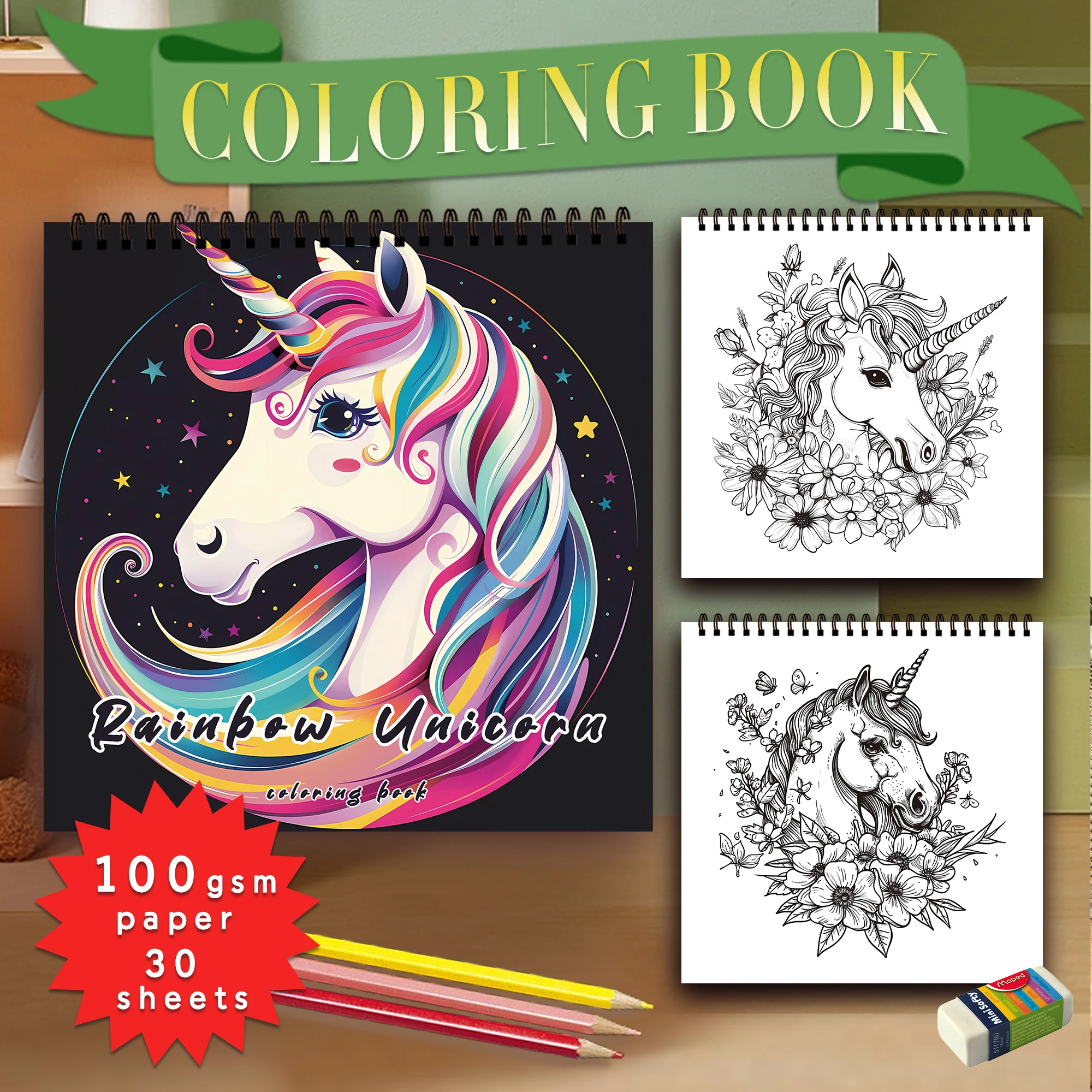 Stress Reduction Colouring Book 30 Sheets, 8.3x 8.3 inch 100gsm Thick Paper, Spiral Bound, Halloween and many other holiday gift