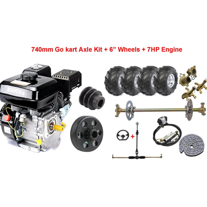 

29" Go Kart Rear Axle Kit + Front Steering Wheel Assembly + 7HP OHV Engine Motor