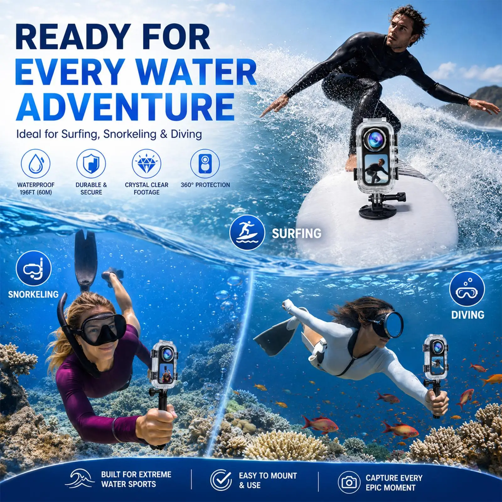 PULUZ 60m Unterwasser-Tauchgehäuse für Insta360 X6, für Insta360 X6 Action-Kamera, wasserdichtes Gehäuse, unsichtbare Abdeckung zum Schnorcheln – Detail 7