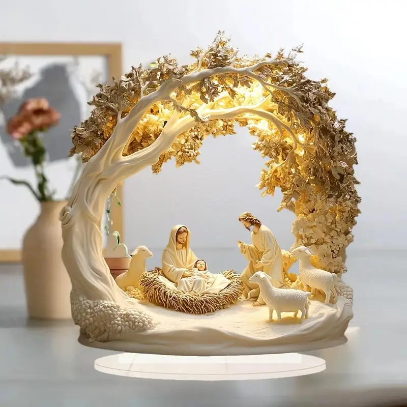 HOT Desktop Decor Family Statue Jesus Tree Of Life Newborn Acrylic Flat Plate Desktop Decoration Ornaments For Home Decor