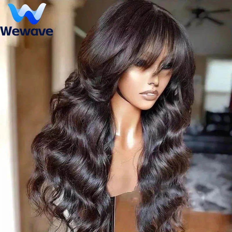 

Wewave Объемная волна Парики из человеческих волос 1b Черный парик с челкой Высокая плотность 3x1 Средняя часть Полная машина Бразильские парики Оригинал