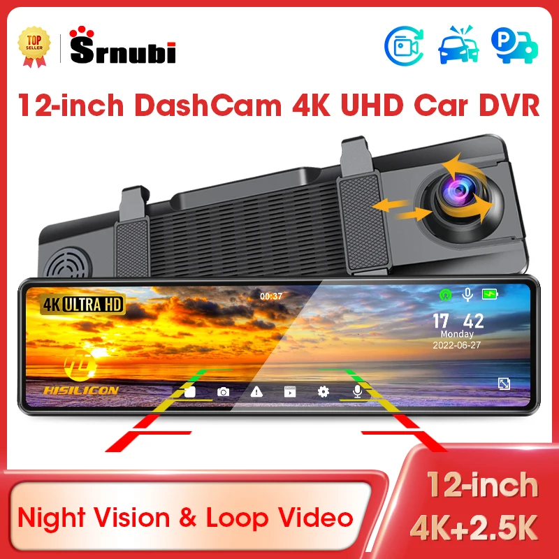 

12-inch Car DVR Car Touch Screen Video Recorder 4K Front 2.5K Rear Camera Mirror Dash Cam Night Vision 5G WIFI 24H Parking GPS