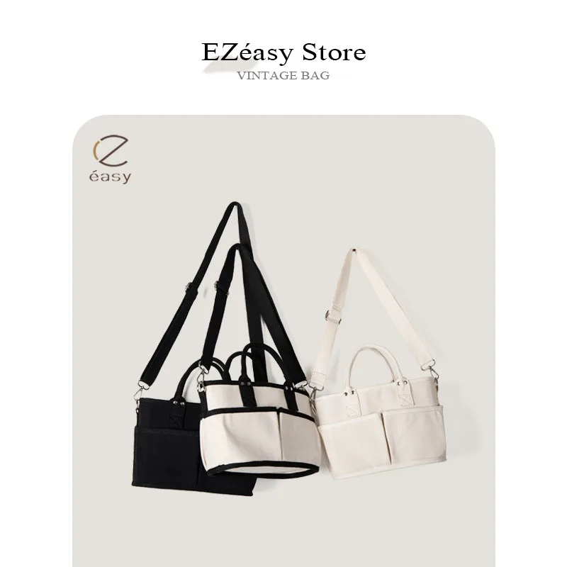 EZeasy Light Luxury Niche Designer Bags for Women Solid Canvas Tote Bag Vintage Versatile Handbag Shoulder Bag Crossbody Bag