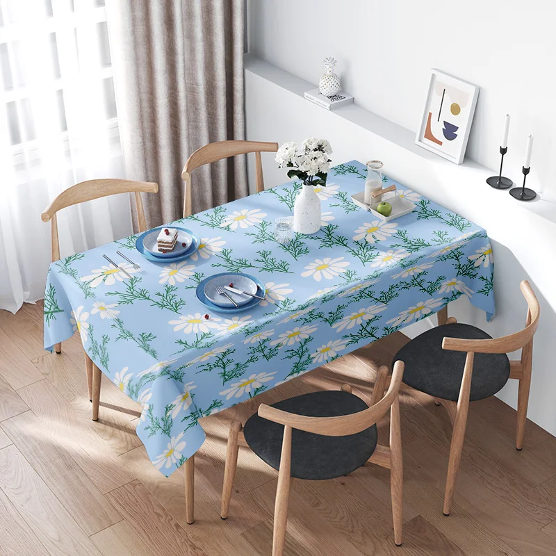 

Blue Floral Tablecloth with White Daisies for Dining Room Decor Washable and Non-slip Rectangular Table Linens Set for Home Deco