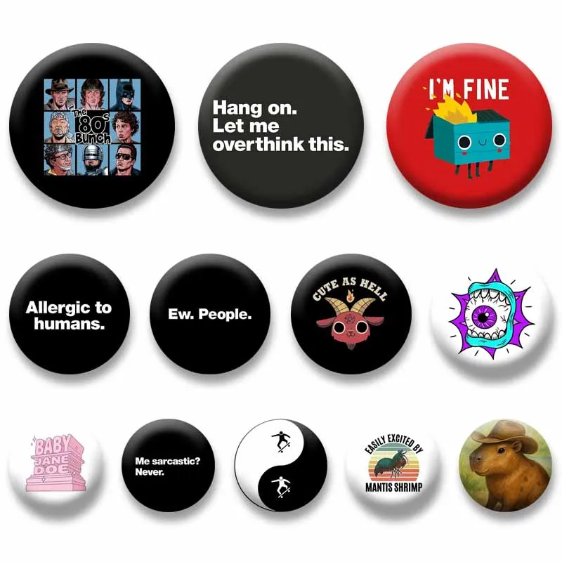 Funny Hang on Let Me Overthink This Lapel Pins Creative Round Cartoon Badge Jewelry Brooch Accessories Gifts Shoes Jacket Decor