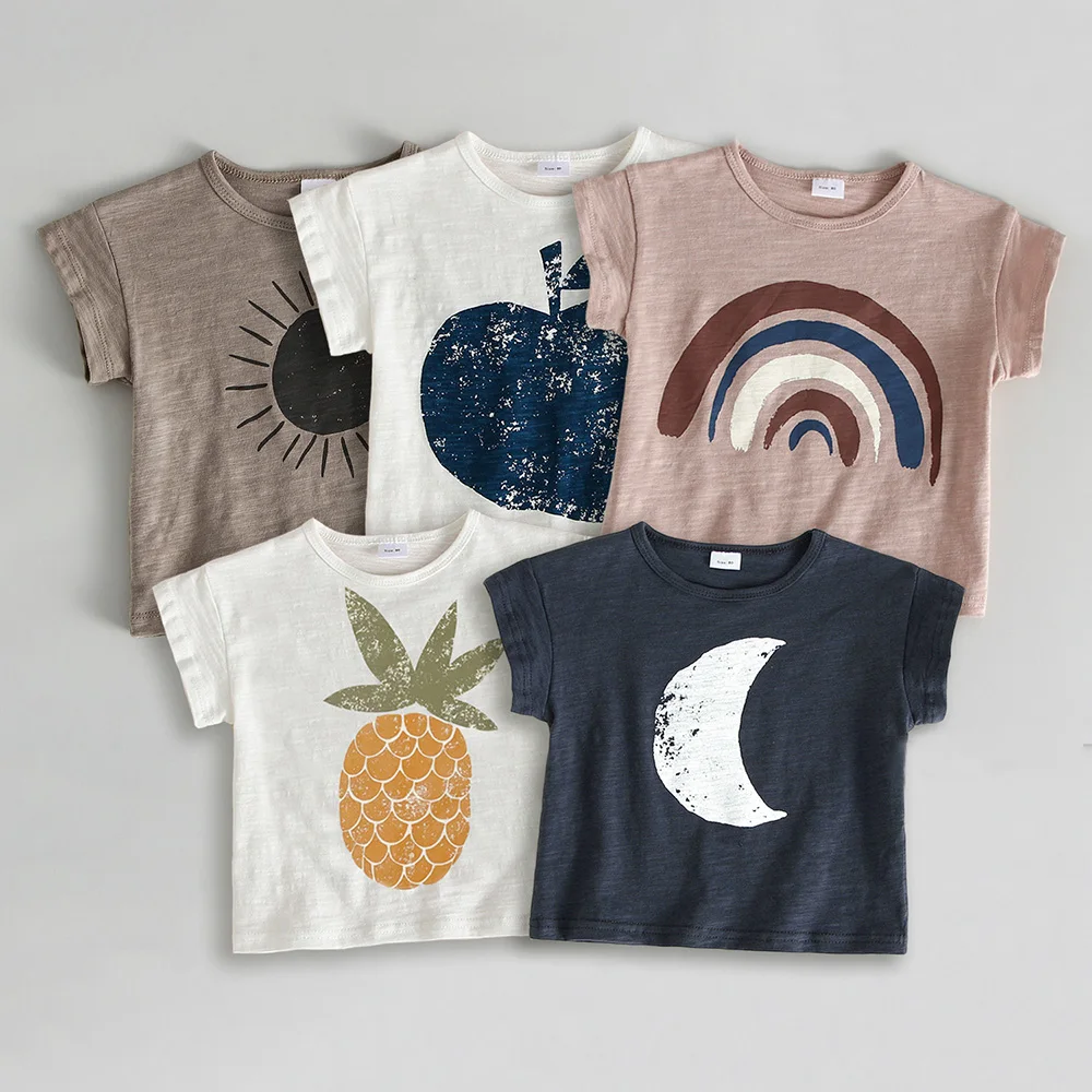 Fashion Kids Summer T-shirts Slub Cotton Toddler Baby Clothes Children Tops Tees For Boys & Girls