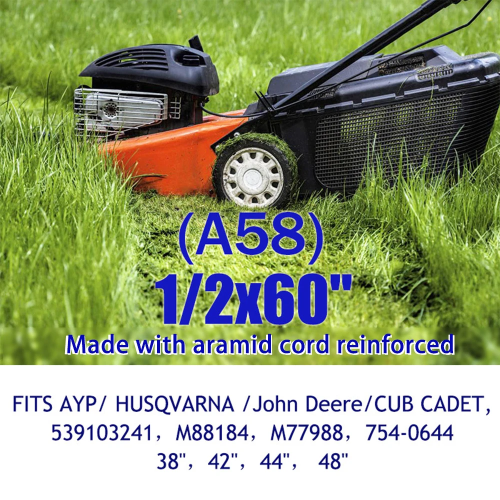 1Pcs A58 Aramid Cord Reinforced V‑Belt 1/2"x60" Dry Cloth Lawn Mower Deck Drive Belt FIT FOR Garden Lawn Machinery