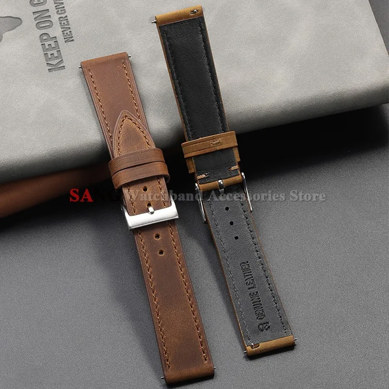 Bracelet de montre souple en cuir de veau véritable, 18mm, 19mm, 20mm, 21mm, 22mm, 24mm, Vintage, marron, pour hommes et femmes