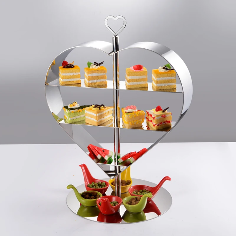 Creative stainless steel heart-shaped dessert table cake Dim sum rack buffet dinner reception table buffet display