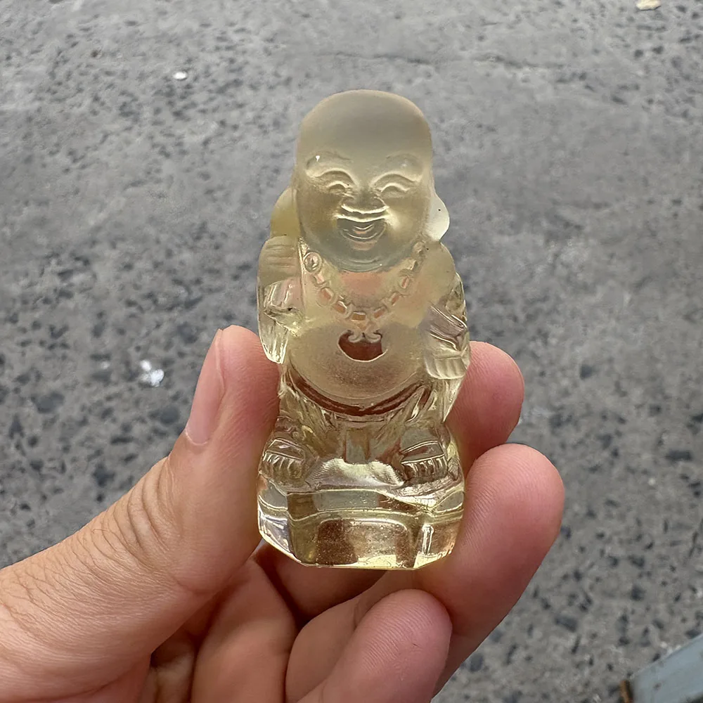 Custom Handcrafted Natural Citrine Laughing Buddha Figurine - Gemstone Buddha Statue Tabletop Decor for Healing view 2