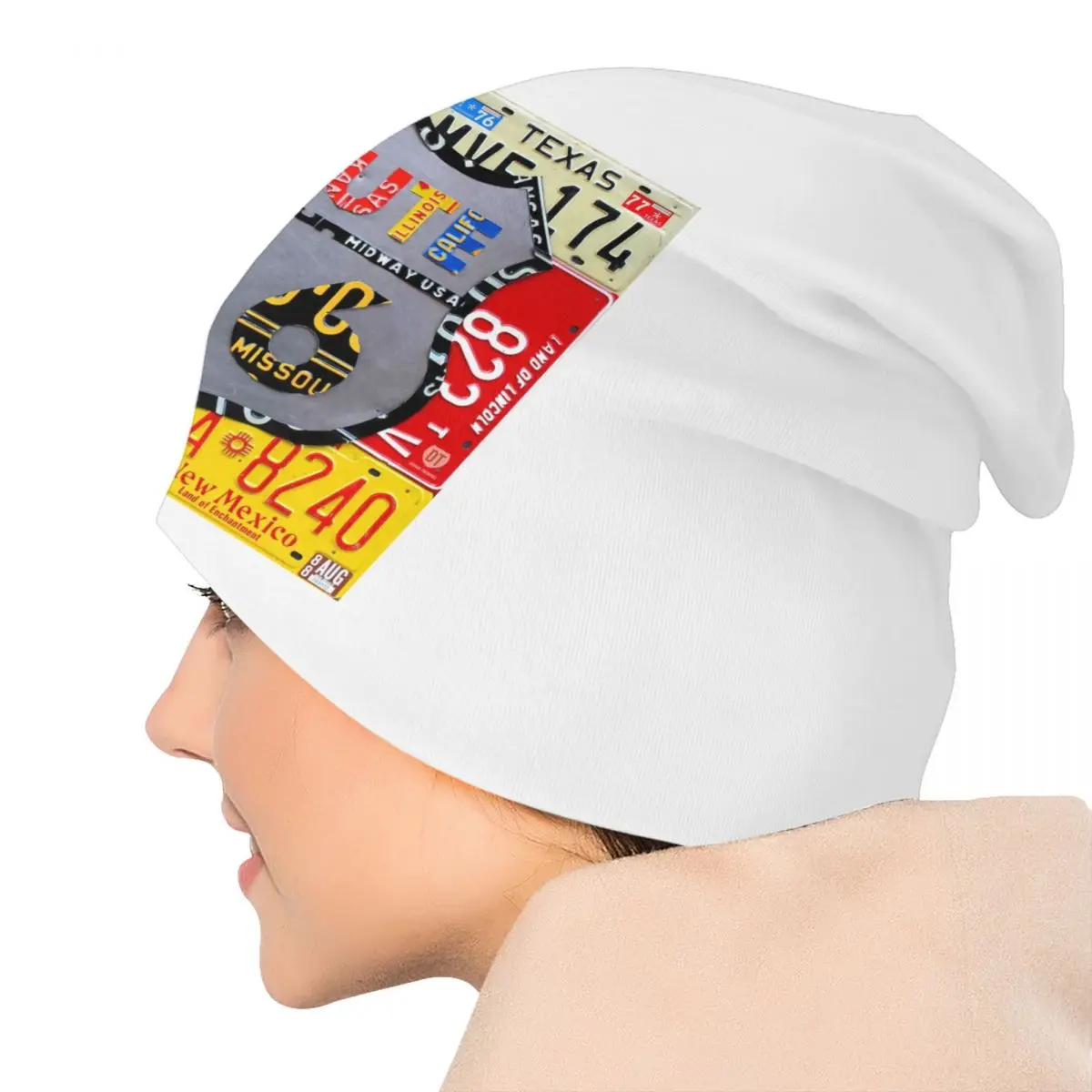 カスタムルート66ナンバープレートアートビーニーキャップ男女兼用ヒップホップ冬暖かいニット帽子大人アメリカンロードボンネットハット