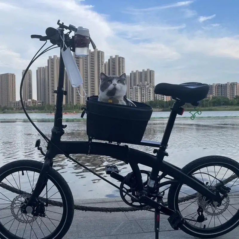 

Dog Bike Basket Mountain Bike Shopping Basket Portable Cat and Dog Carrier for Bike Front Crossbar with Sponge Liner SafetyStrap