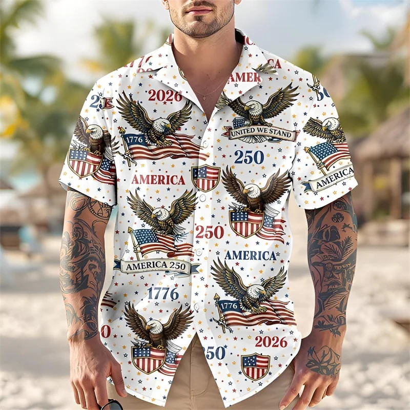 

American 250Th Anniversary Hawaiian Shirt Men's Casual Short Sleeve Button Down Beach Aloha Shirt For Independence Day Party