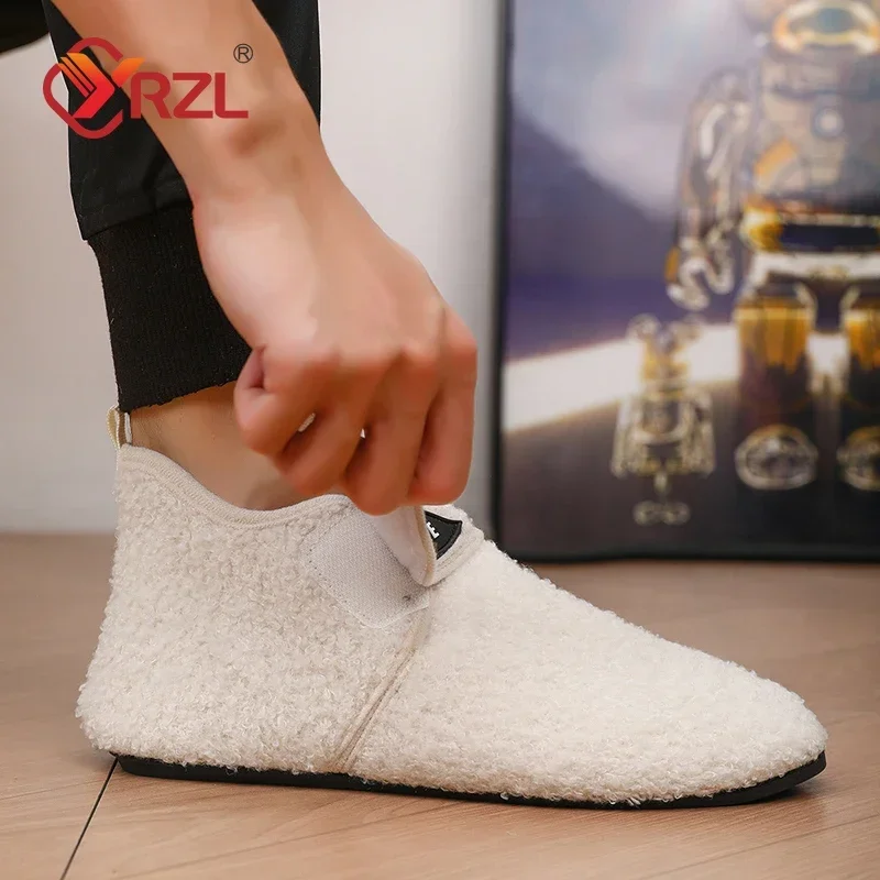 YRZL Winter Cotton Shoes Men Warm Slip on Lightweight Slippers Men Plush Bedroom Home Cotton Loafers Men Winter Warm Shoes