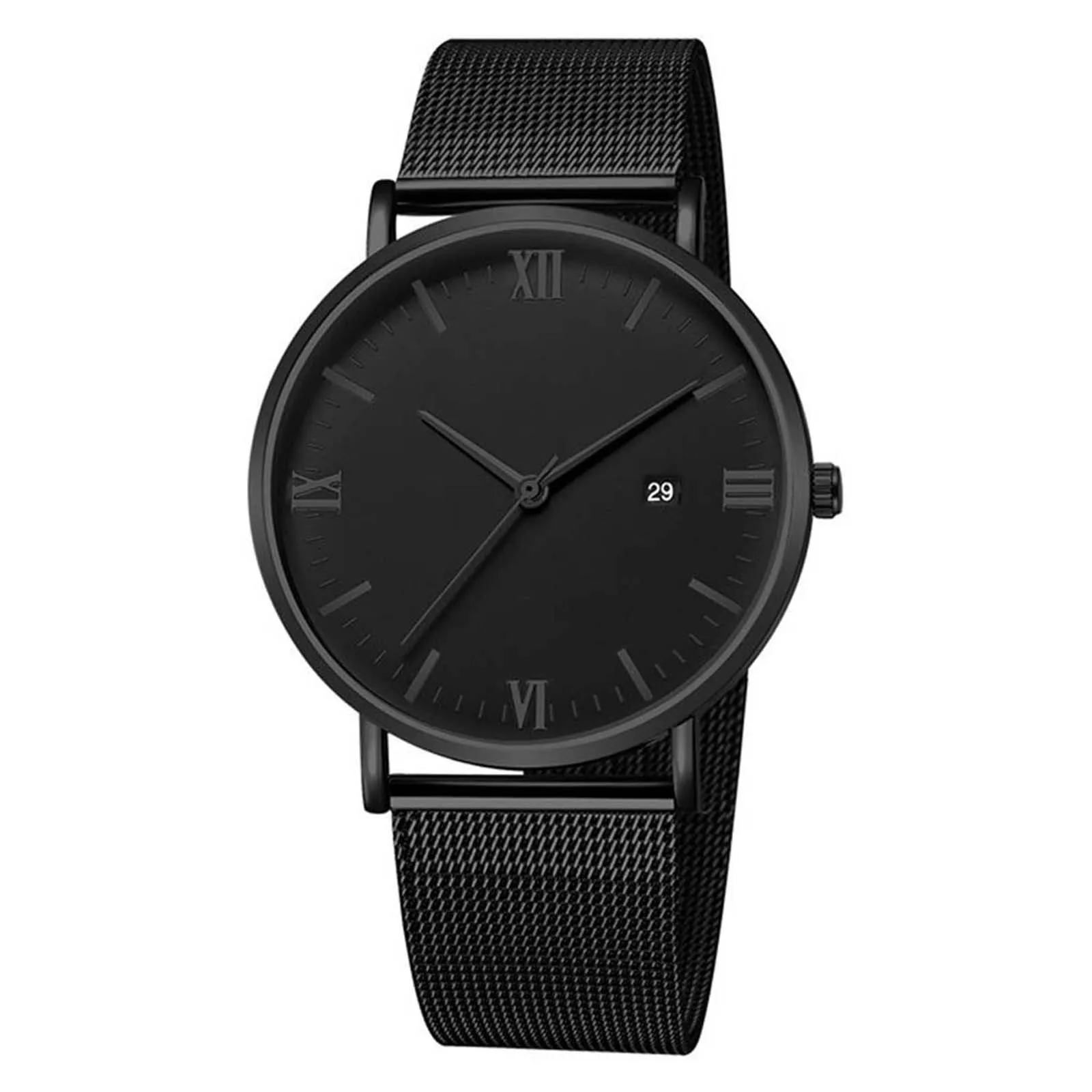 Luxury Fashion Stainless Steel Mesh Belt Watch Mens Quartz Calendar Watches