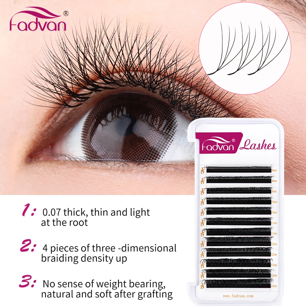 Fadvan 4D W Lashes Black 4D Premade W Fan Lash Extensions 0.07 C/D Natural Soft Volume W Style Eyelashes