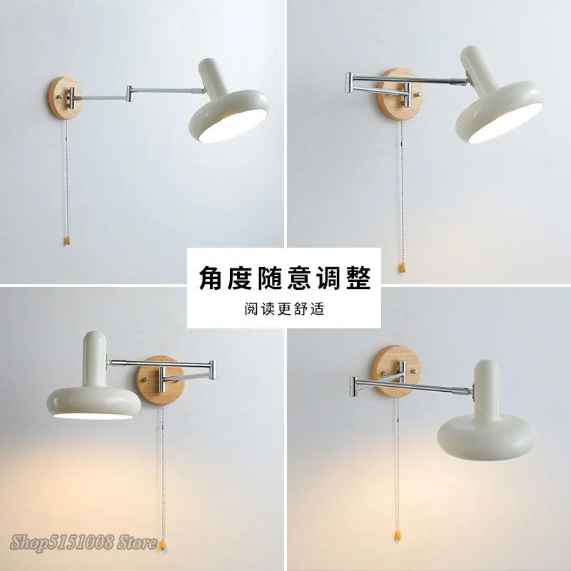 

Bauhaus Cream Wind Rocker Arm LED Wall Llight With Switch Bedside Wall Lamp Vintage Bedroom StudyTelescopic Folding Reading Lamp