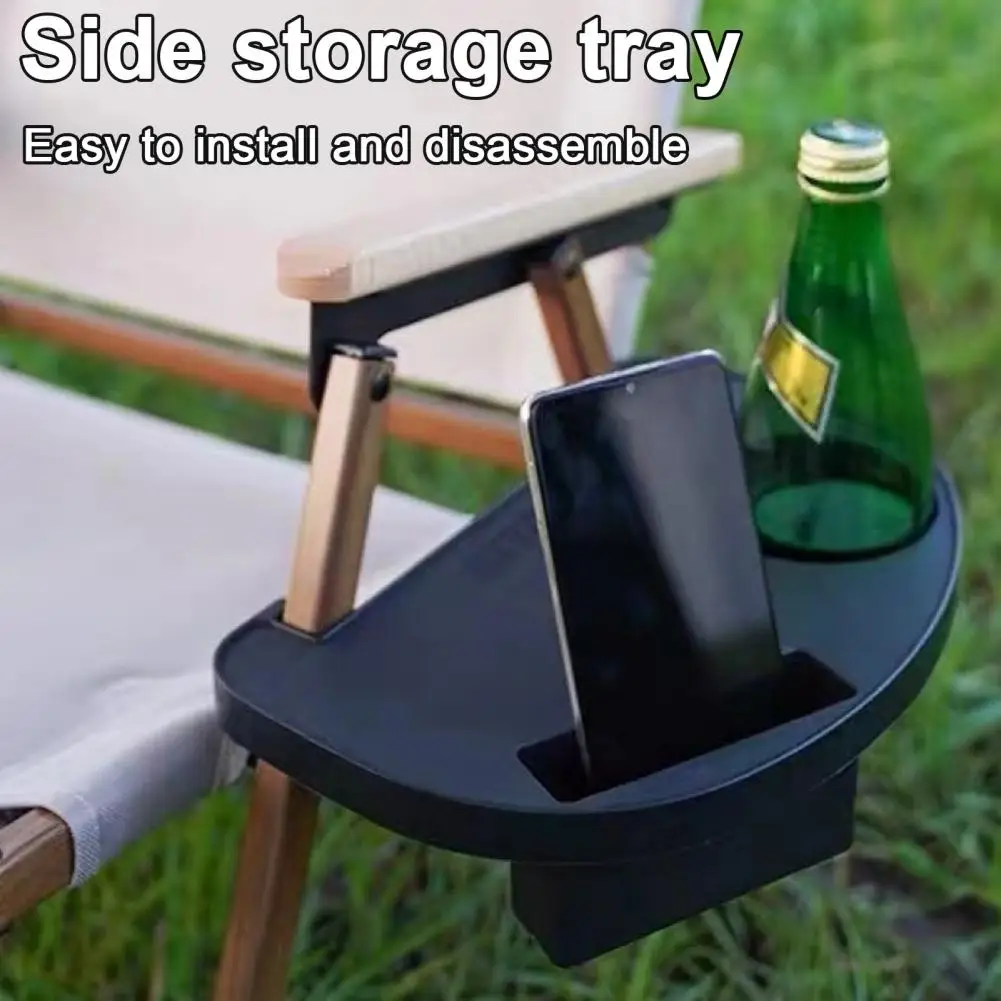 Chair Side Tray Outdoor Camping Chair Armrest Mount Cup Holder Tray with Cell Phone Storage Heavy Duty Deck Chair Side Accessory