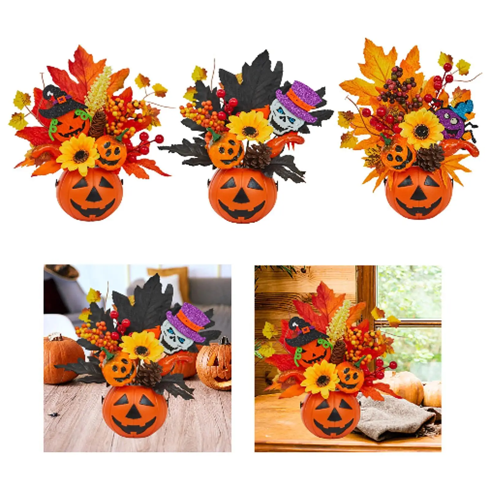 اليقطين الرغوي مع زهور البكا وأوراق القيقب لتزيين المنزل في الخريف