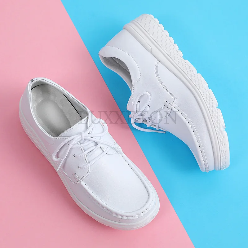 Women Walking Shoes Loafers Wedge Heels Slip Ons Thick Soles Versatile and Comfortable Nurse Work Shoes White