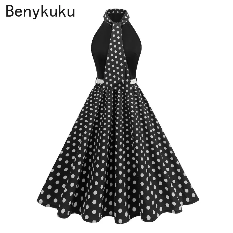 50s 60s خمر فستان ريترو للنساء 2025 الصيف مربوط الملابس أحمر أسود هيبورن الأزهار البولكا نقطة أكمام فساتين الحفلات