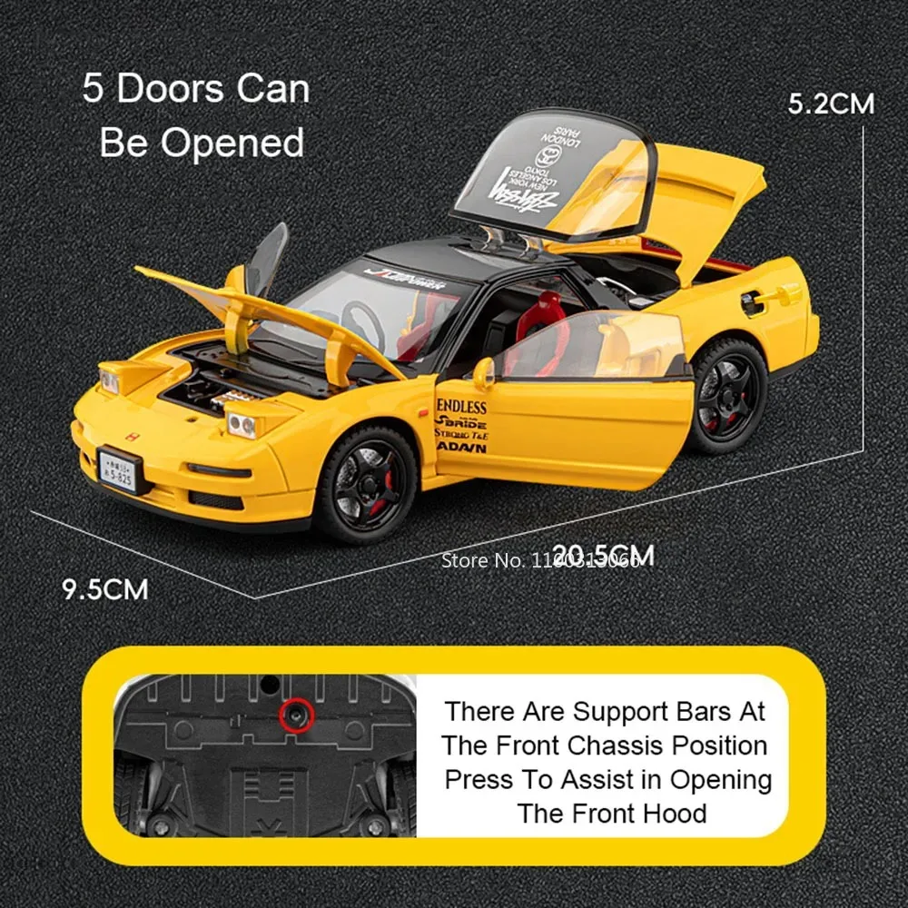 1:22 MC20 Honda NA1 Alloy Diecast Sport Cars Toy Models Light Sound Wheel Pull Back Miniature Vehicles Children Collection Gifts