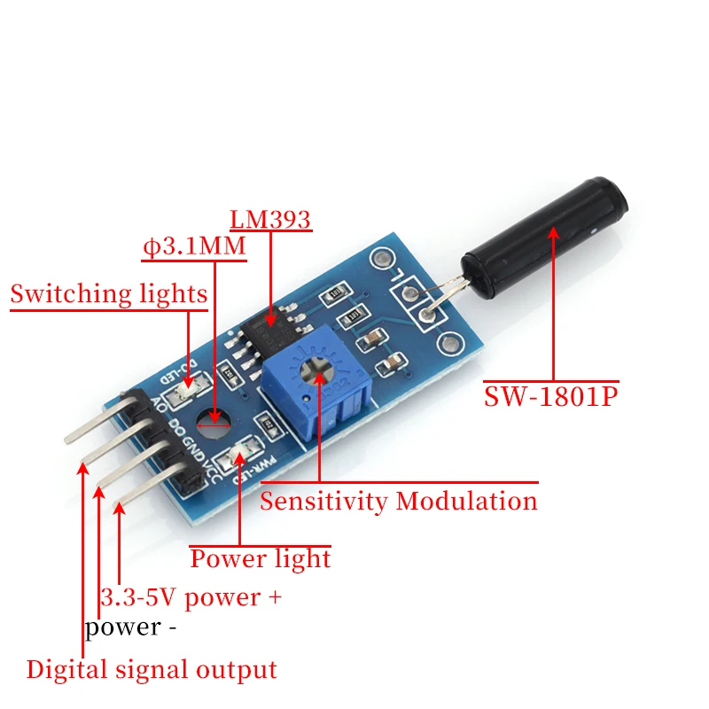 Javino Vibration Sensor Module Normally Opened Type SW18010P Vibration switch alarm sensor module for Arduino