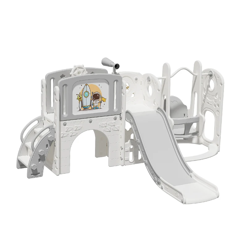 مجموعة منزلق أرجوحة للأطفال الصغار مع لوحة رسم على شكل طوق كرة السلة، مجموعات لعب متسلق للاستخدام الداخلي والخارجي للأطفال