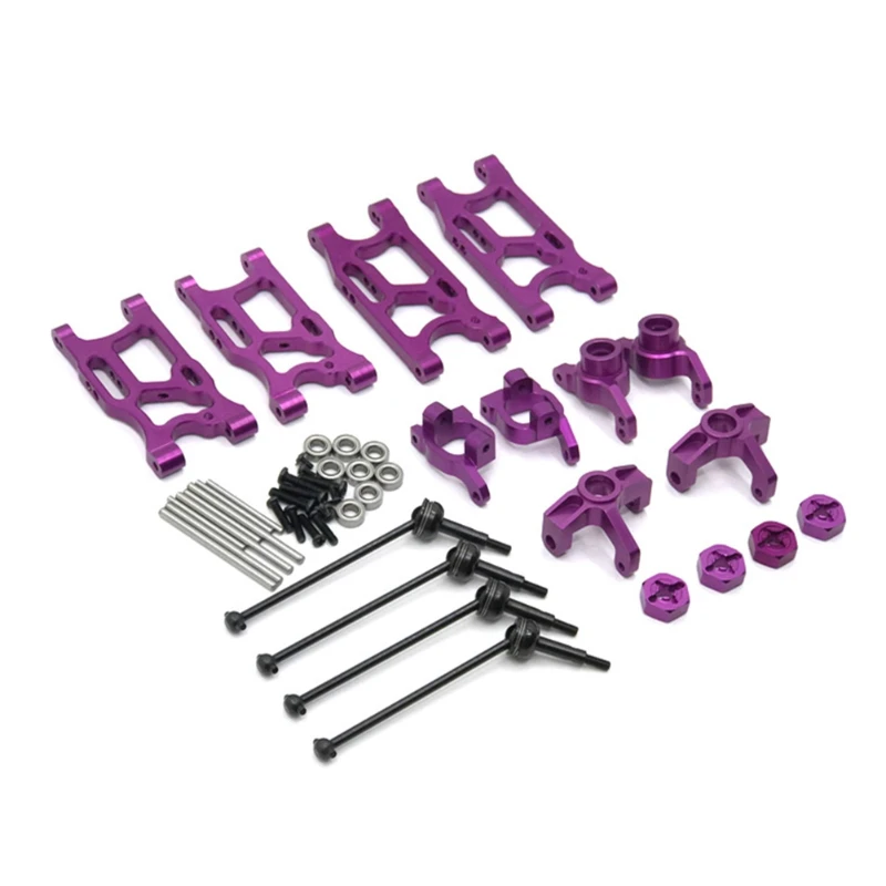 B-M For 1/14 WLtoys 144001 124017-16-18-19 RC Car, Upgrade Spare Parts, Swing Arm, Steering Cup, CVD Etc 8-Pcs Set,Purple