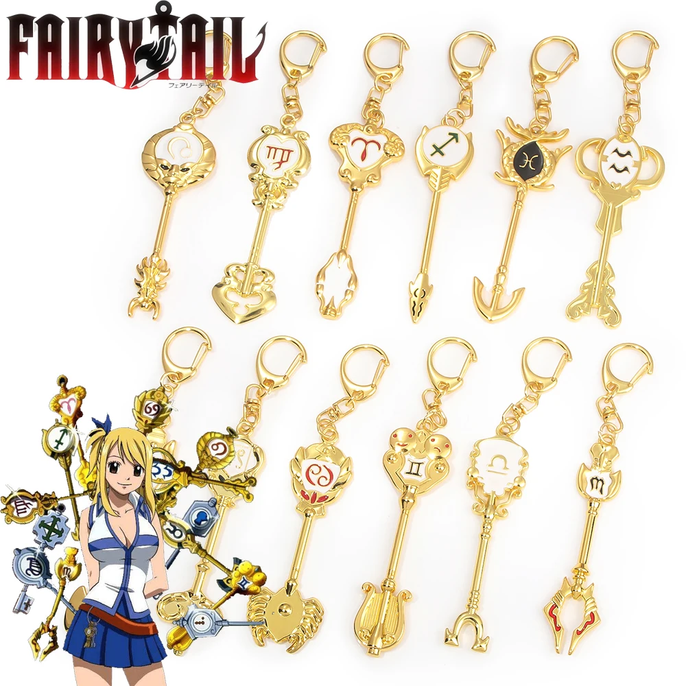 LLavero de cola de hada de Anime, llavero del zodiaco dorado, estrella del zodiaco, espíritu, llavero de Metal, accesorios de juego de rol, dijes para llaves, bolsa, joyería