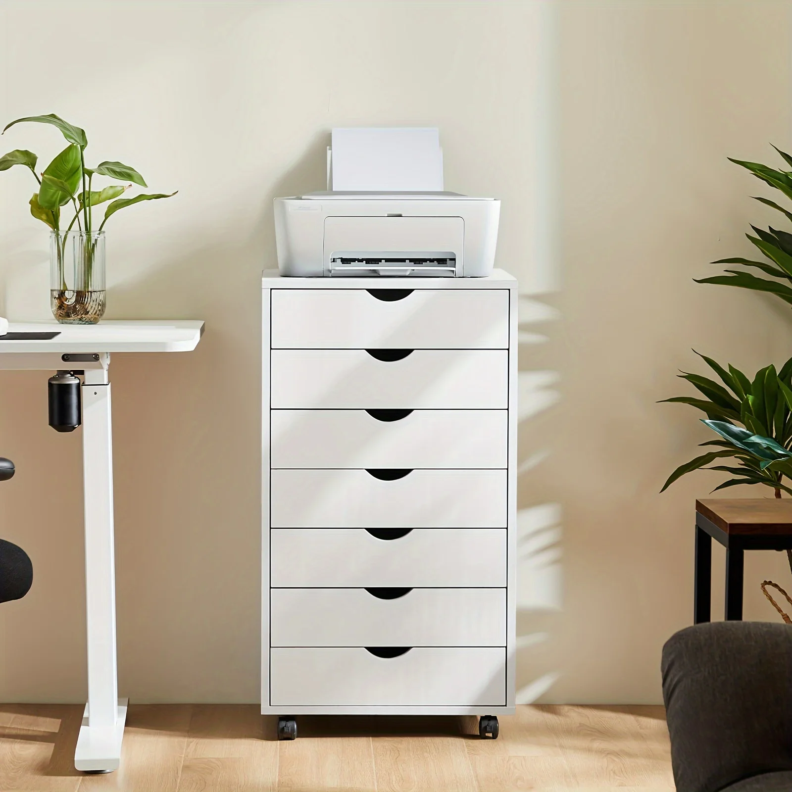 

1pc 7-drawer Cabinet, Wooden Filing Cabinet, Rolling Storage, Dressing Table, With Wheels, Suitable For Home And Office