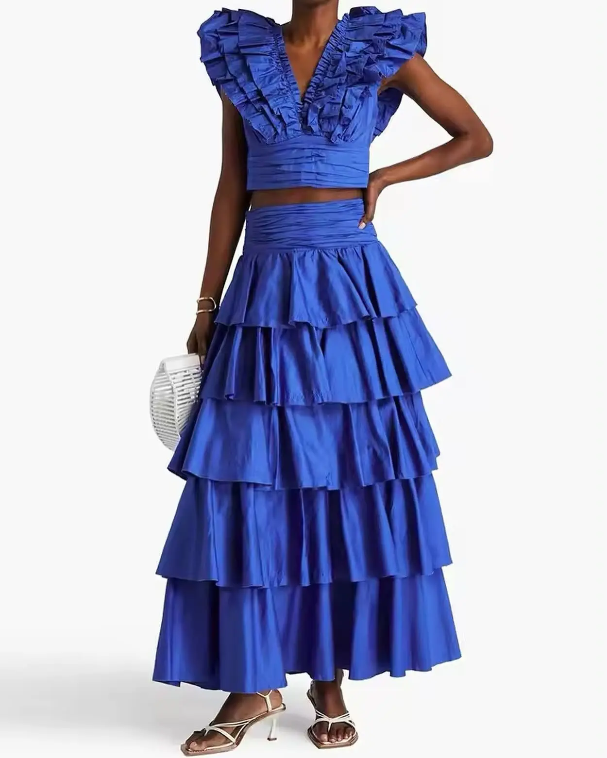 

Customized Graceful Jersey A-Line Tiered Evening Dress High Quality Short Sleeves V-Neck Ankle Length فساتين سهرة