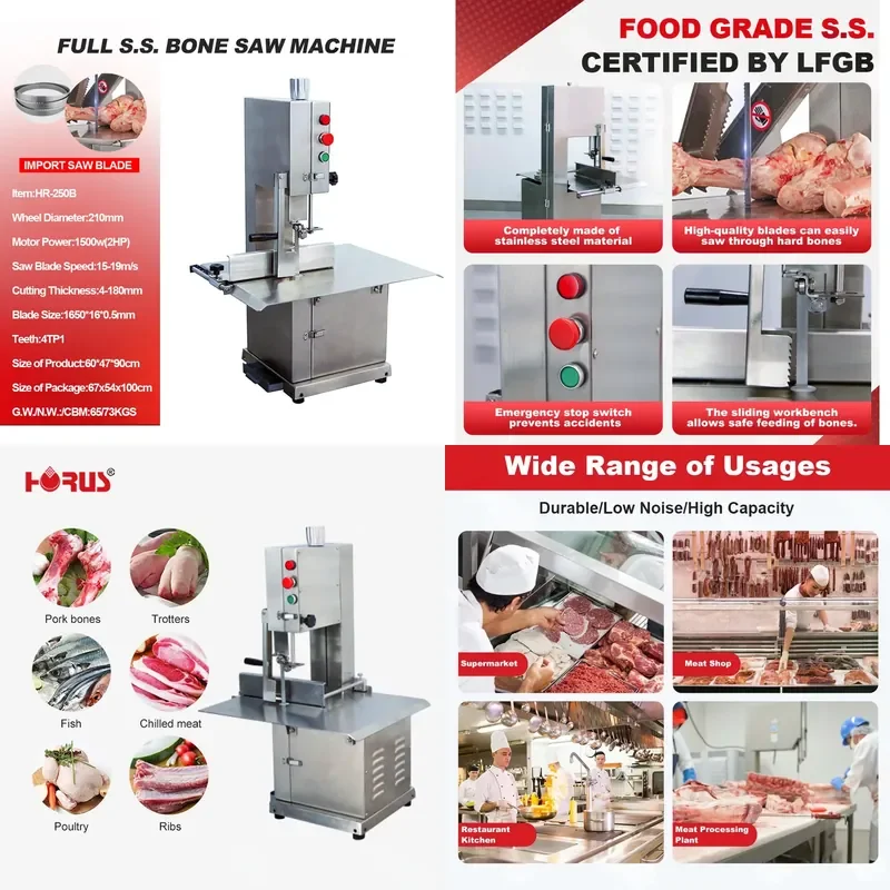for Horus 250B 1500W 2HP All Stainless Steel Bone Cutting Saw for Butchers and Meat Processing Plants