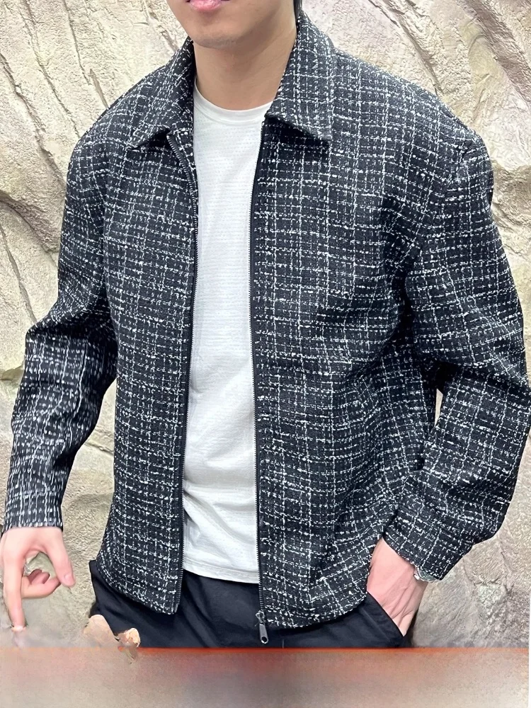 

Вязаная фланелевая куртка свободного покроя, мужская повседневная верхняя одежда весны 2025 года, модная повседневная верхняя одежда с воротником-стойкой и вышивкой