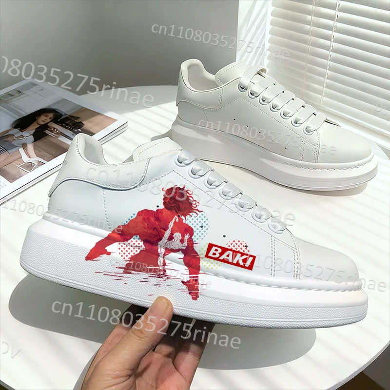 

BAKI Figure Adult Children casual shoes man boys Fashion White Sneakers Waterproof PU leather series soft sports shoes