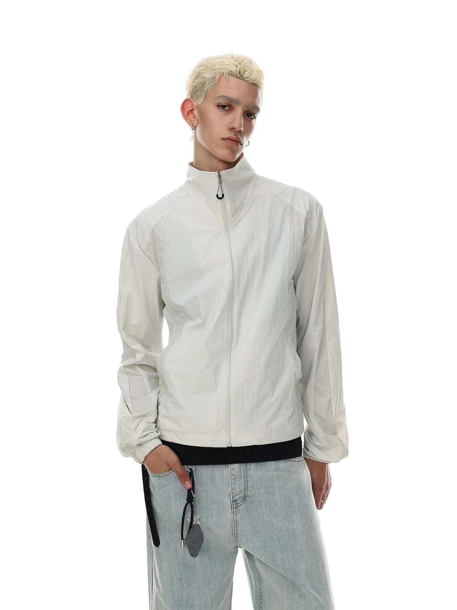 MR NEARLY American Design Lightweight Stand Collar Men's Sun Protection Jacket Zipper UV Protection Outerwear Fashionable Sum...