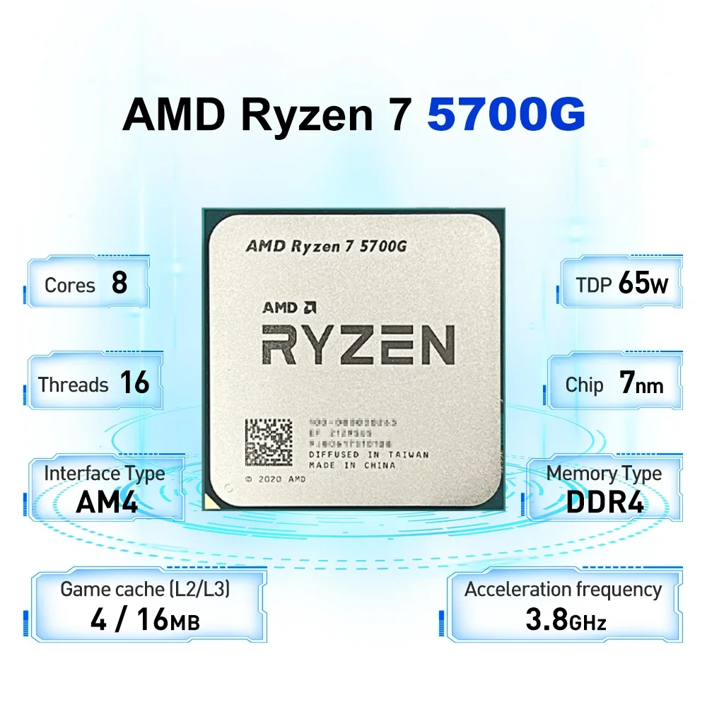 معالج الألعاب AMD Ryzen 7 5700G 65W 3.8 جيجا هرتز 7NM L3=16M 8-Core 16-Thread R7 5700G DDR4 المقبس AM4 ولكن بدون مروحة