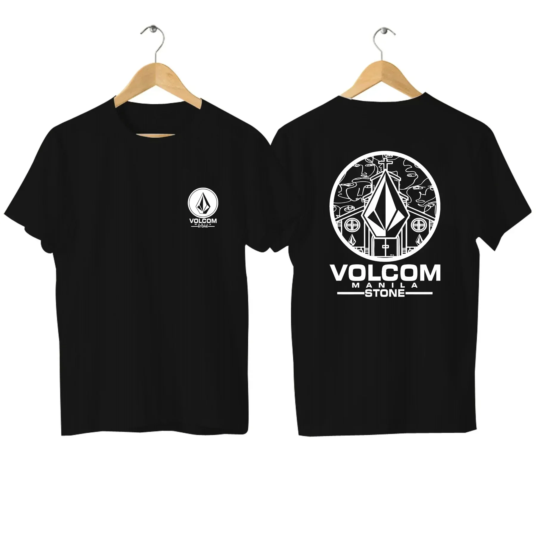 LE Cotton 2024 Fashion Tees Men T Shirt Double-sided Casual  Volcom Stone Graphic Sports Tops Breathable Streetwear