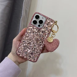 Full Coverage Diamond Crystal Phone Case for iPhone 17 Air 16 15 14 Pro Max 13 12 11 Rhinestone Love Heart Charm Cover