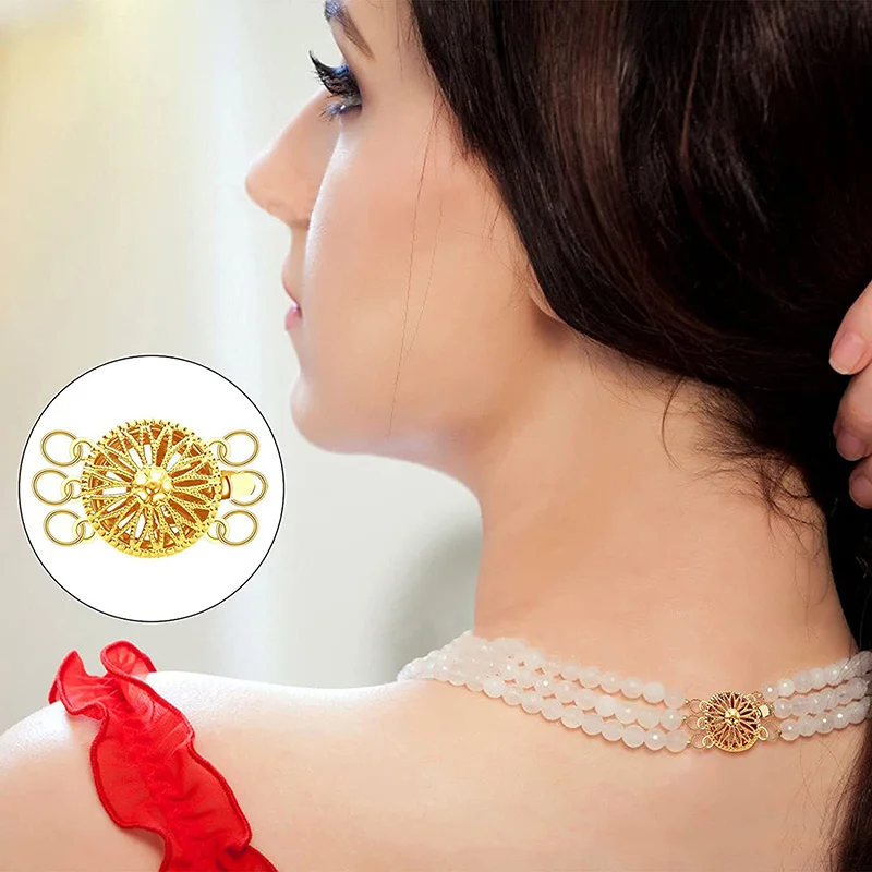 1Pc Copper Tangle-Free Safety Necklace Clasps - Secure Locking Layering Chain Extender Converters With Decorative Floral & Oval