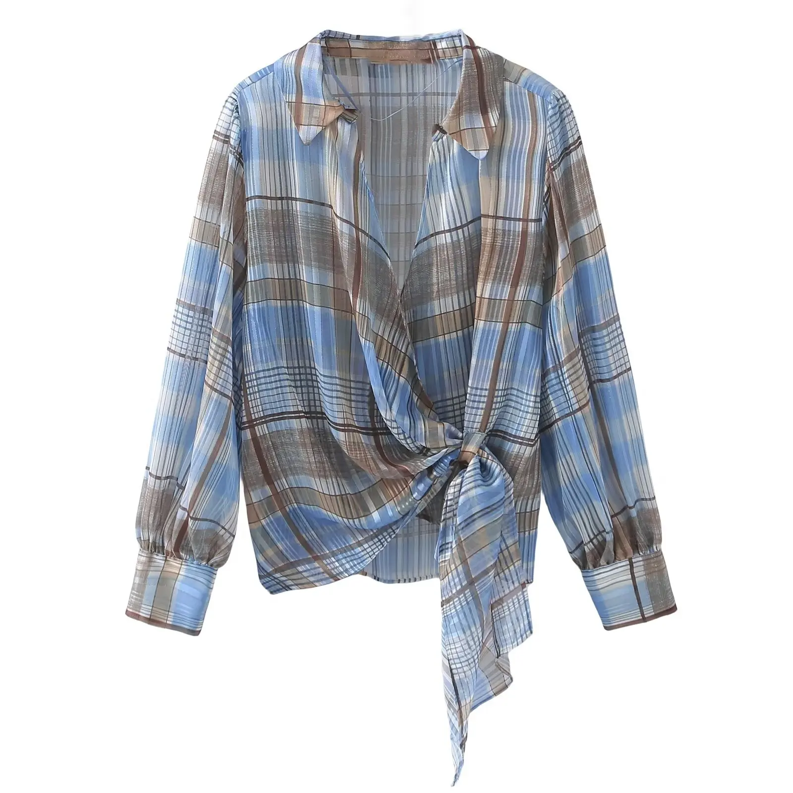 Tangada 2024 Women Oversized Plaid Print Shirt Long Sleeve Bow Chic Female Loose Shirt Tops 6X037