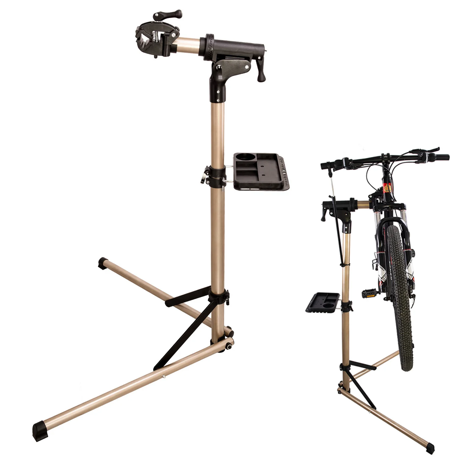 Profesjonalny stojak warsztatowy do naprawy rowerów, aluminiowy, regulowany w wysokości, składany.