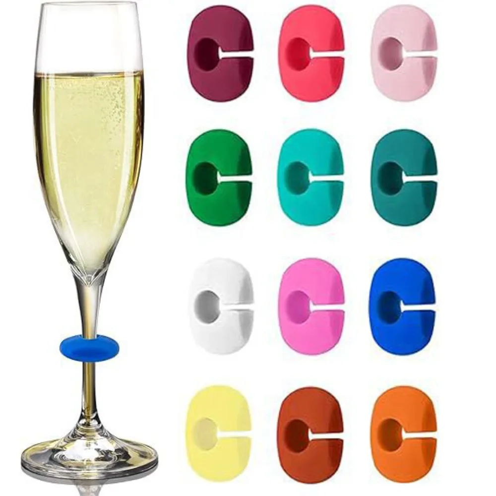 12pcs Silicone Wine Glass Marker Juice Champagne Cup Goblet Label Mug Tag Bar Wedding Identification Color Random Party Tools