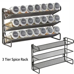 3 Tier Spice Racks Organiser Wall Mounted Metal Condiment Holder Free Standing Storage Shelf for Cabinet Kitchen Countertop